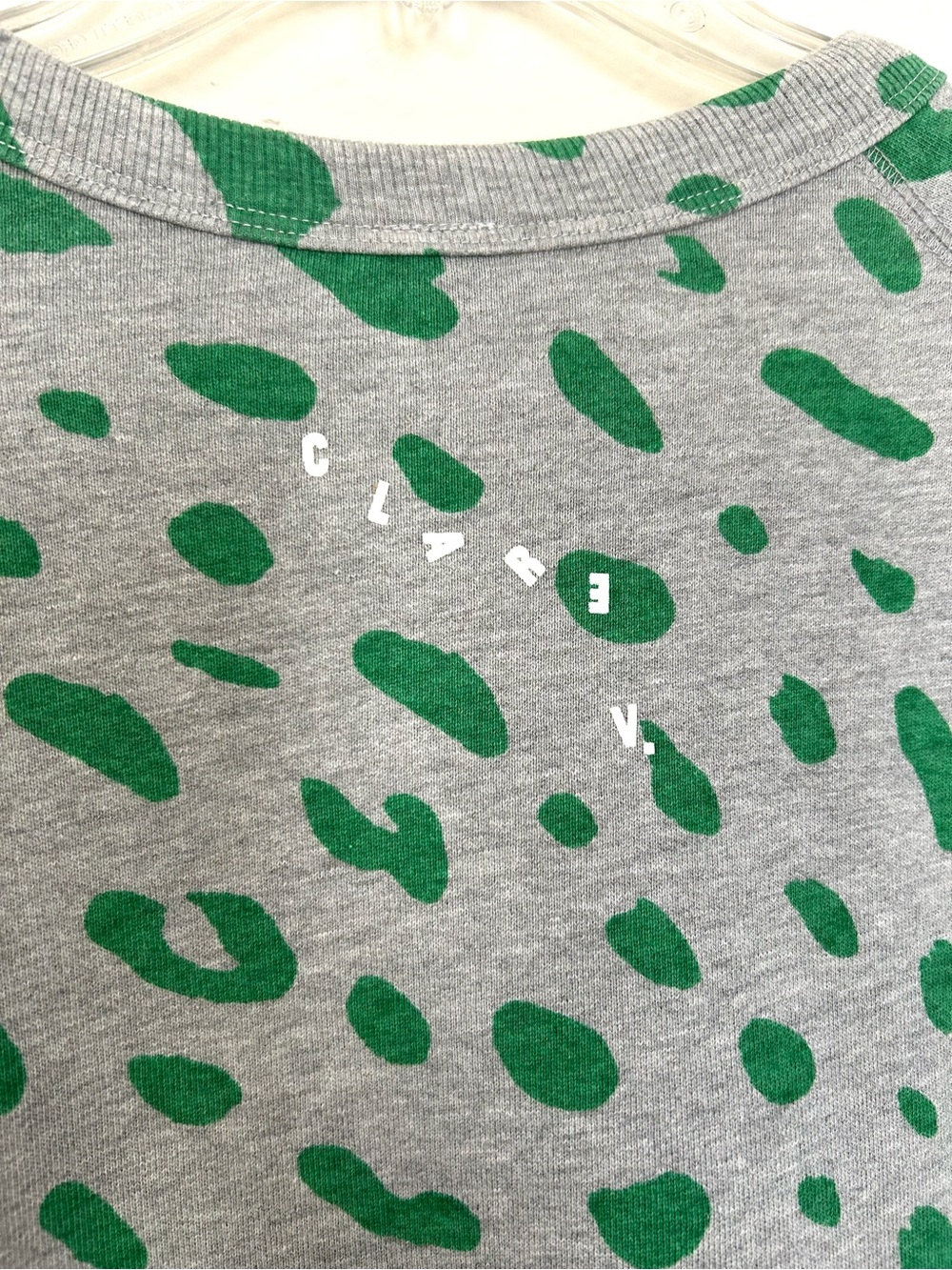 CLARE V.  Gray Sweatshirt with Green Leopard Spots and Red Lip Motif - Picture 6 of 7